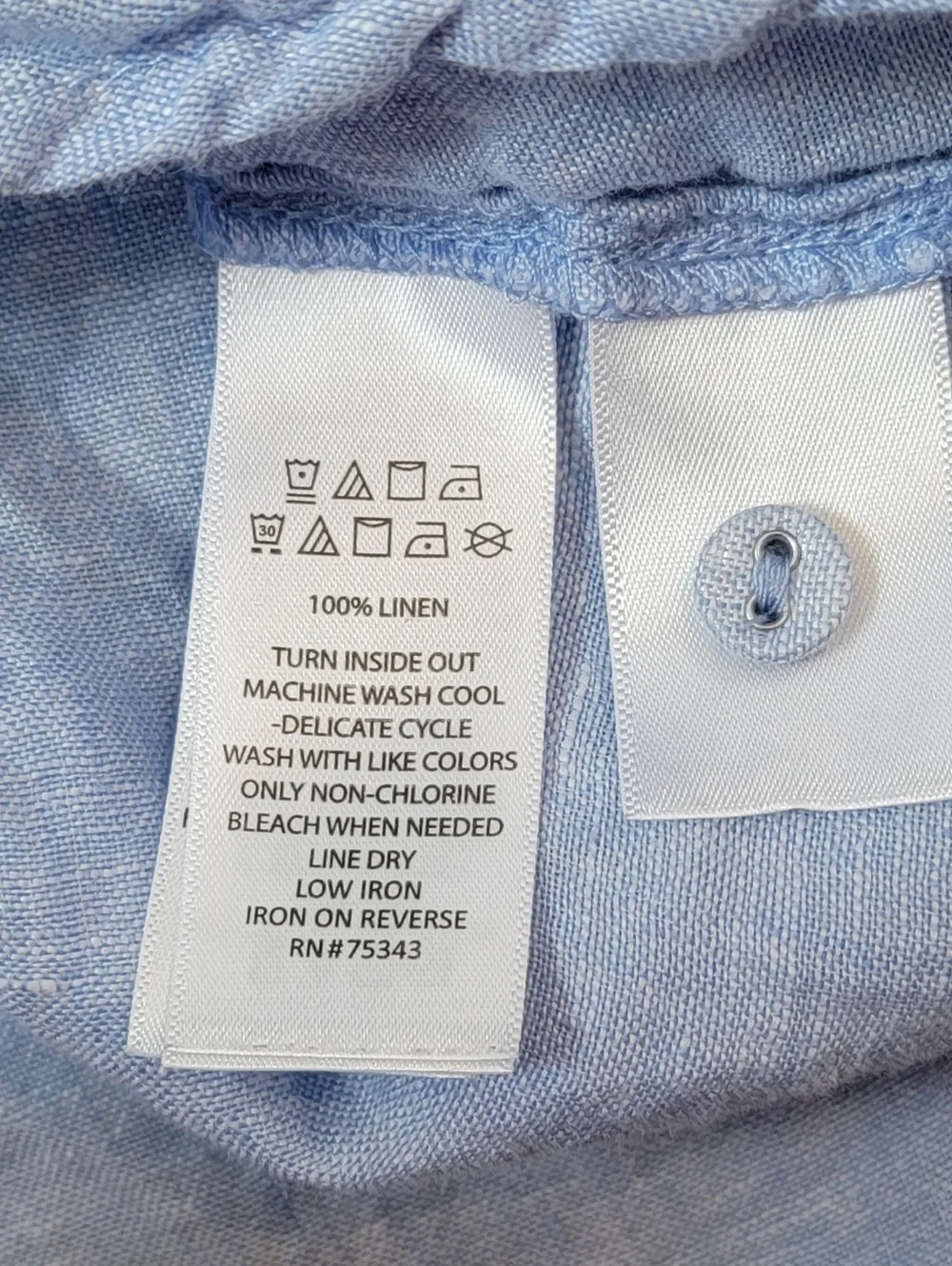 Sigrid Olsen 100% Linen Chambrey 1/2 Button Tunic Womens M Light Blue Roll Tab S - Picture 11 of 11